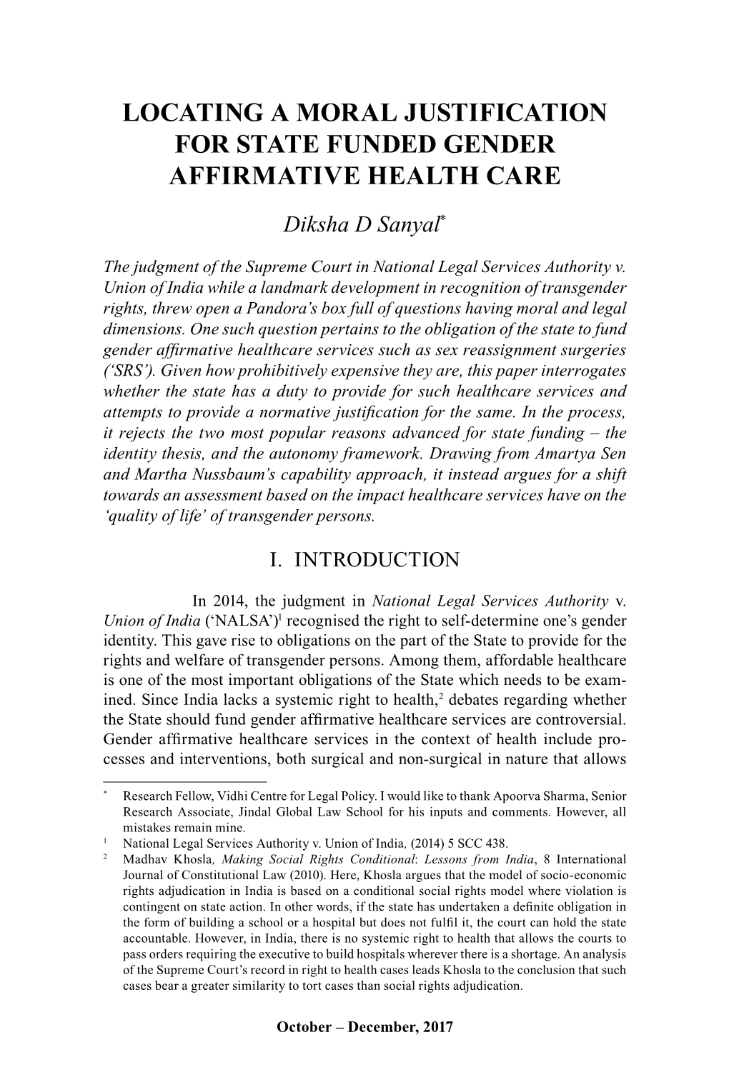 Locating a Moral Justification for State Funded Gender Affirmative Health Care