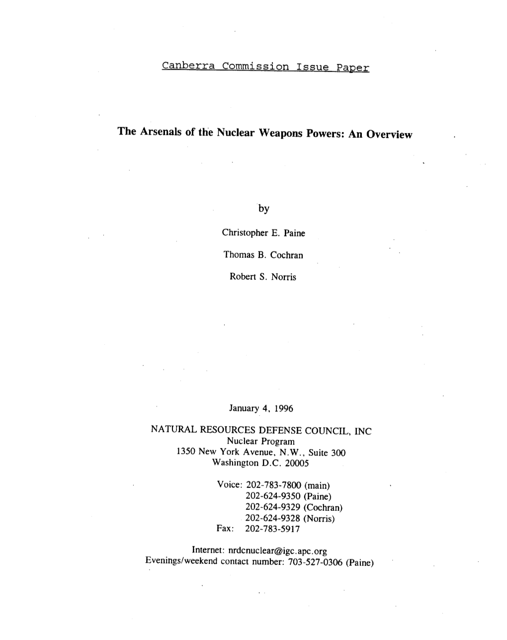 NATURAL RESOURCES DEFENSE COUNCIL, INC Nuclear Program 1350 New York Avenue, N.W., Suite 300 Washington D.C