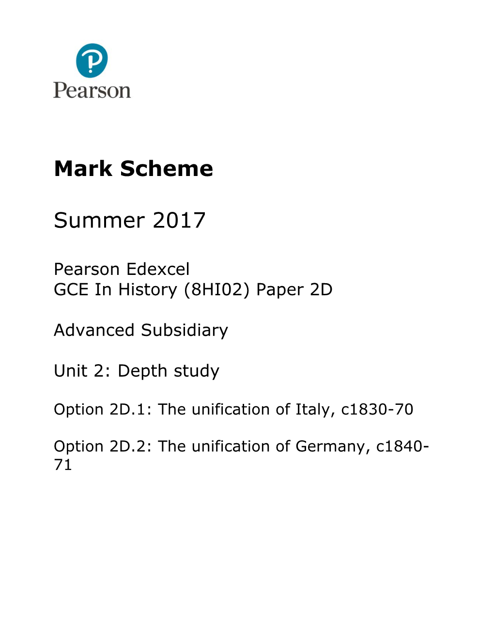 Mark Scheme Summer 2017