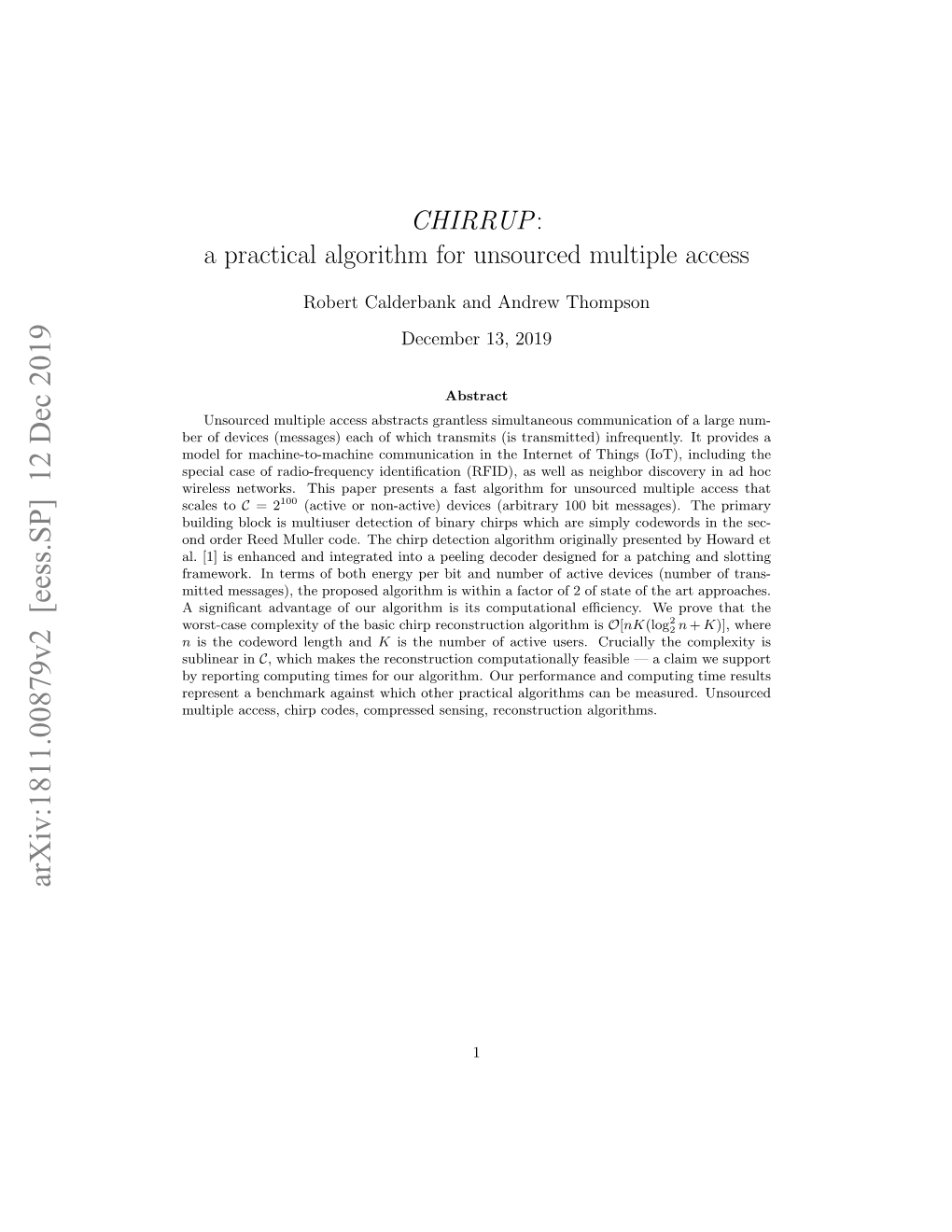 CHIRRUP: a Practical Algorithm for Unsourced Multiple Access