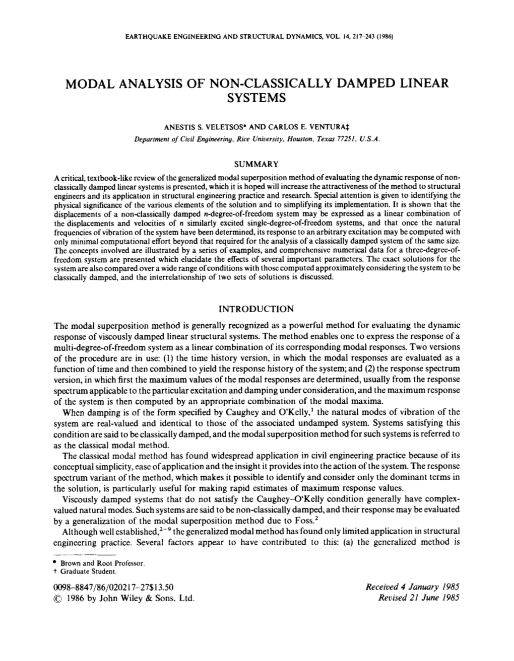 Modal Analysis of Non-Classically Damped Linear Systems