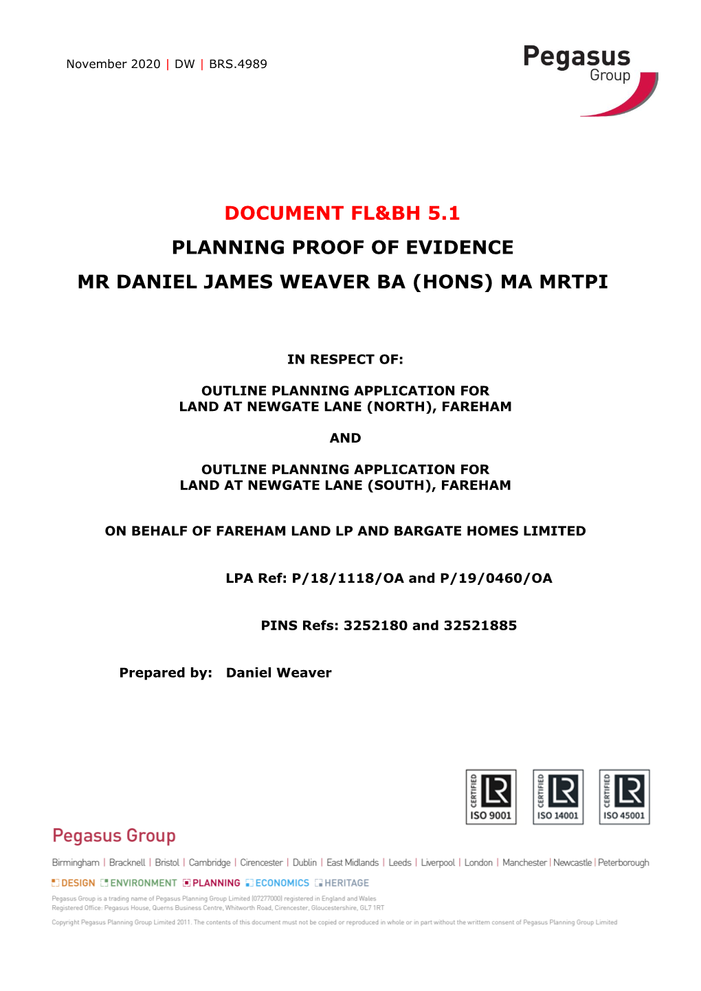 Document Fl&Bh 5.1 Planning Proof of Evidence Mr Daniel