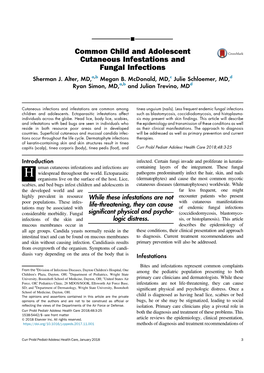 Common Child and Adolescent Cutaneous Infestations and Fungal Infections Sherman J