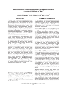 Occurrence and Density of Breeding Passerine Birds in Shrubland Habitats in Utah1