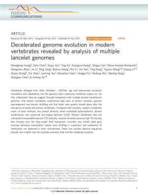 Decelerated Genome Evolution in Modern Vertebrates Revealed by Analysis of Multiple Lancelet Genomes