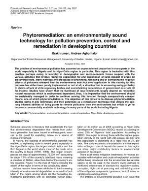 An Environmentally Sound Technology for Pollution Prevention, Control and Remediation in Developing Countries