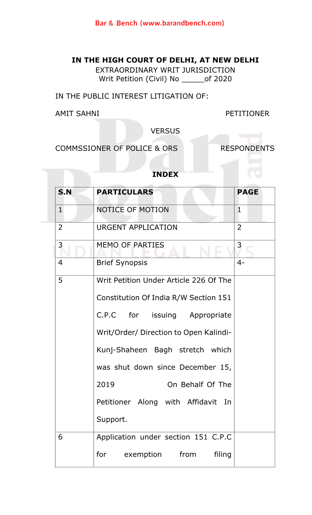 Writ Petition (Civil) No _____Of 2020