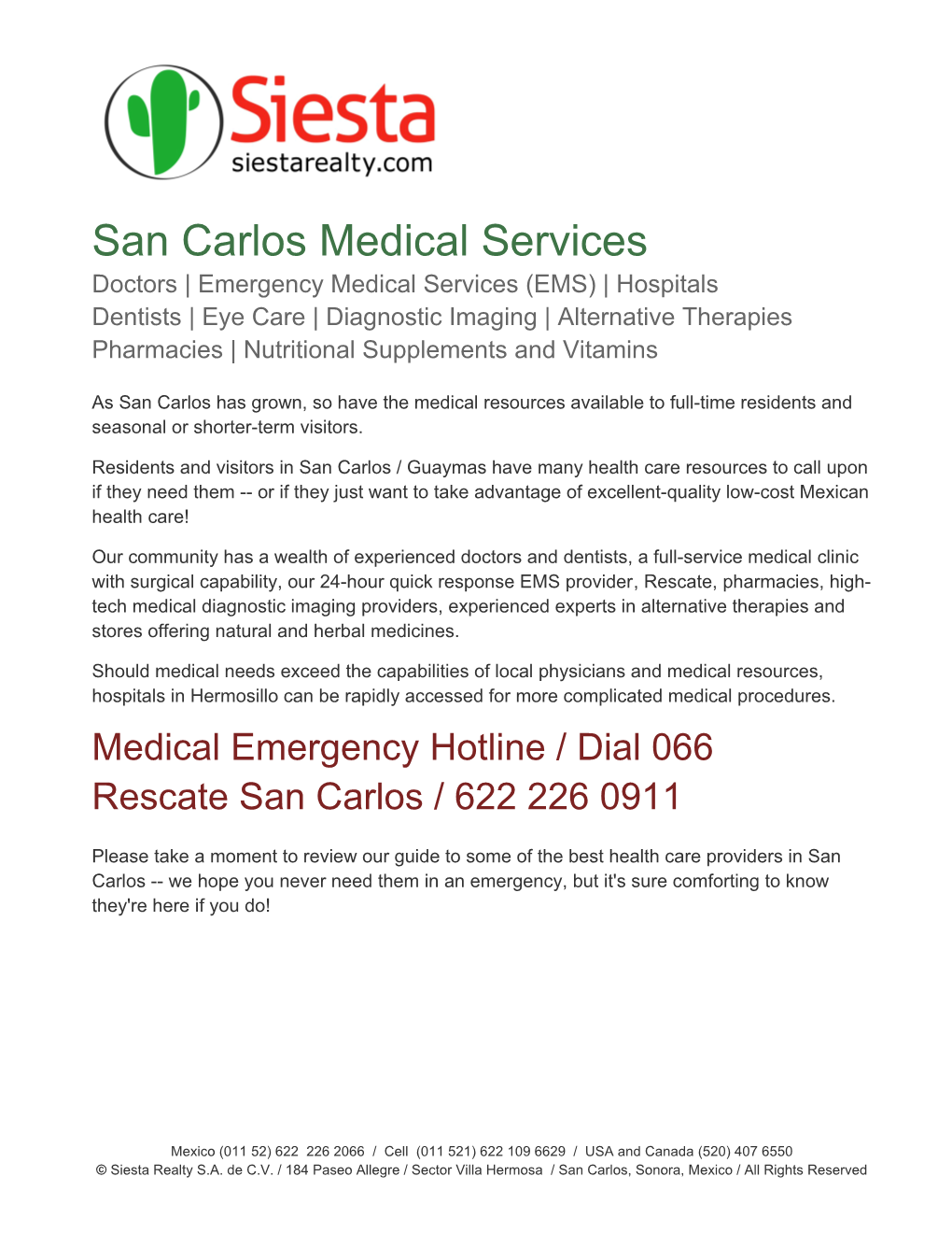 San Carlos / Guaymas Doctors and Medical Services