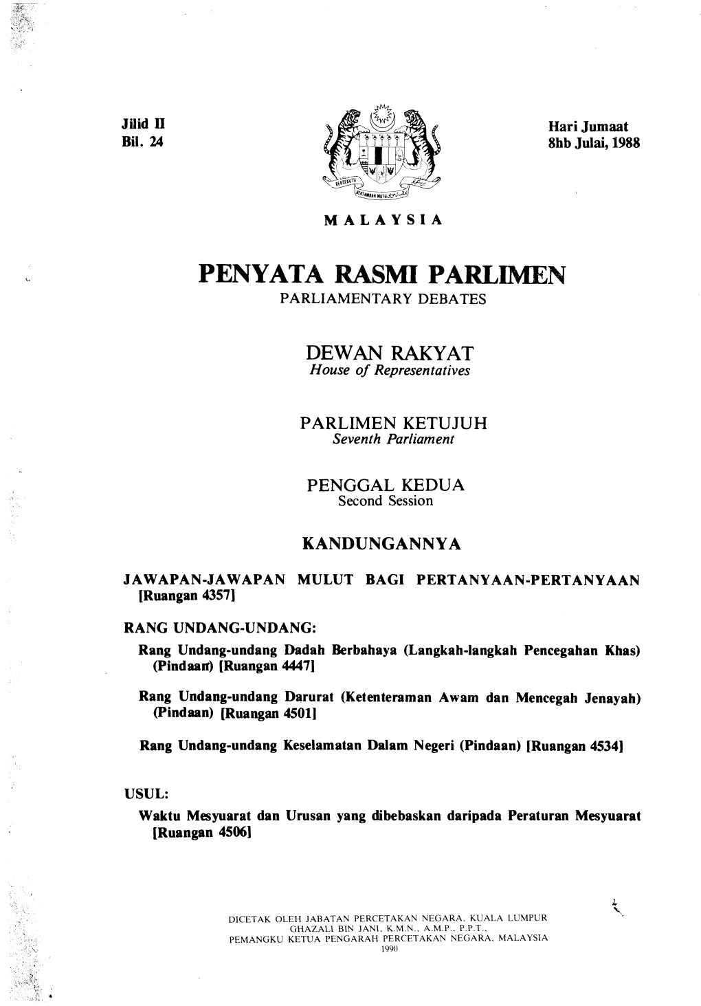 Penyata Rasm1 Parlimen Parliamentary Debates