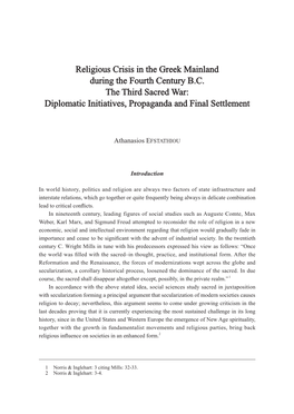 Religious Crisis in the Greek Mainland During the Fourth Century B.C. the Third Sacred War: Diplomatic Initiatives, Propaganda and Final Settlement