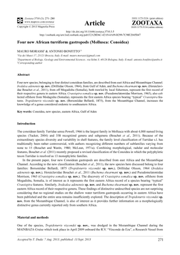 Four New African Turriform Gastropods (Mollusca: Conoidea)