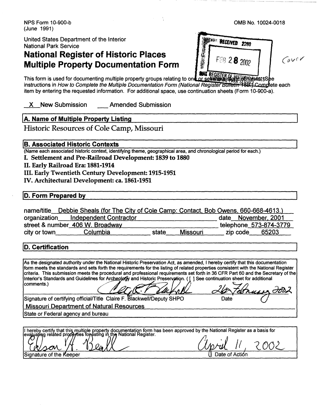 National Register of Historic Places Multiple Property Documentation Form