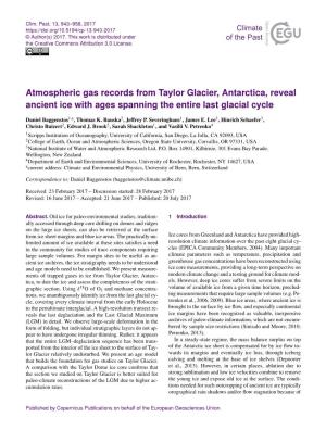 Atmospheric Gas Records from Taylor Glacier, Antarctica, Reveal Ancient Ice with Ages Spanning the Entire Last Glacial Cycle
