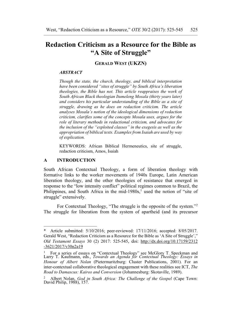 Redaction Criticism As a Resource for the Bible As “A Site of Struggle”