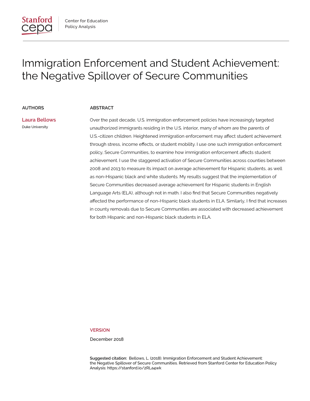 Immigration Enforcement and Student Achievement: the Negative Spillover of Secure Communities
