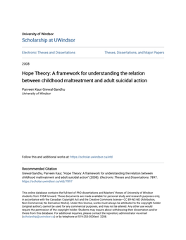 Hope Theory: a Framework for Understanding the Relation Between Childhood Maltreatment and Adult Suicidal Action