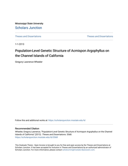 Population-Level Genetic Structure of Acmispon Argophyllus on the Channel Islands of California