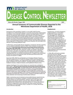 Disease Control Newsletter Is Available on the MDH IDCN Web Site: (