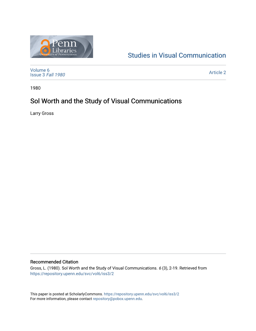 Sol Worth and the Study of Visual Communications