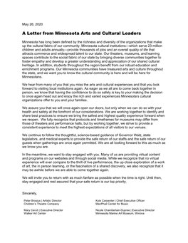 A Letter from Minnesota Arts and Cultural Leaders