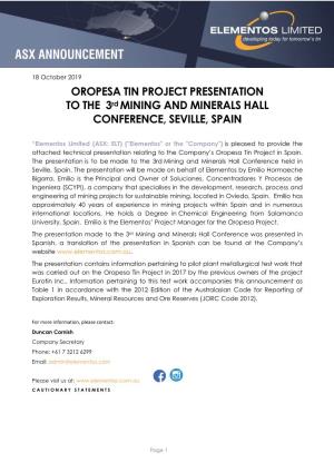 Oropesa Presentation – Seville Spain