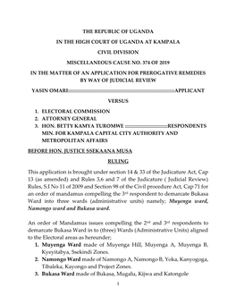 This Application Is Brought Under Section 14 & 33 of the Judicature Act, Cap 13
