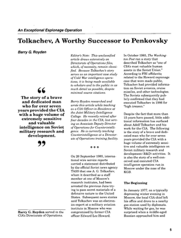 Tolkachev, a Worthy Successor to Penkovsky