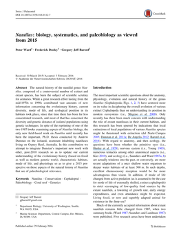 Nautilus: Biology, Systematics, and Paleobiology As Viewed from 2015