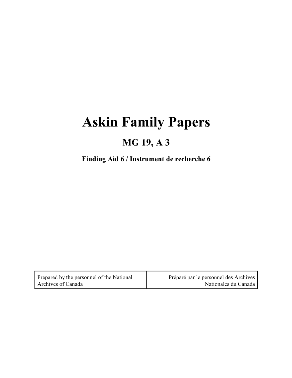 Askin Family Papers MG 19, a 3