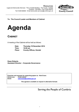 (Public Pack)Agenda Document for Cabinet, 18/12/2014 10:00