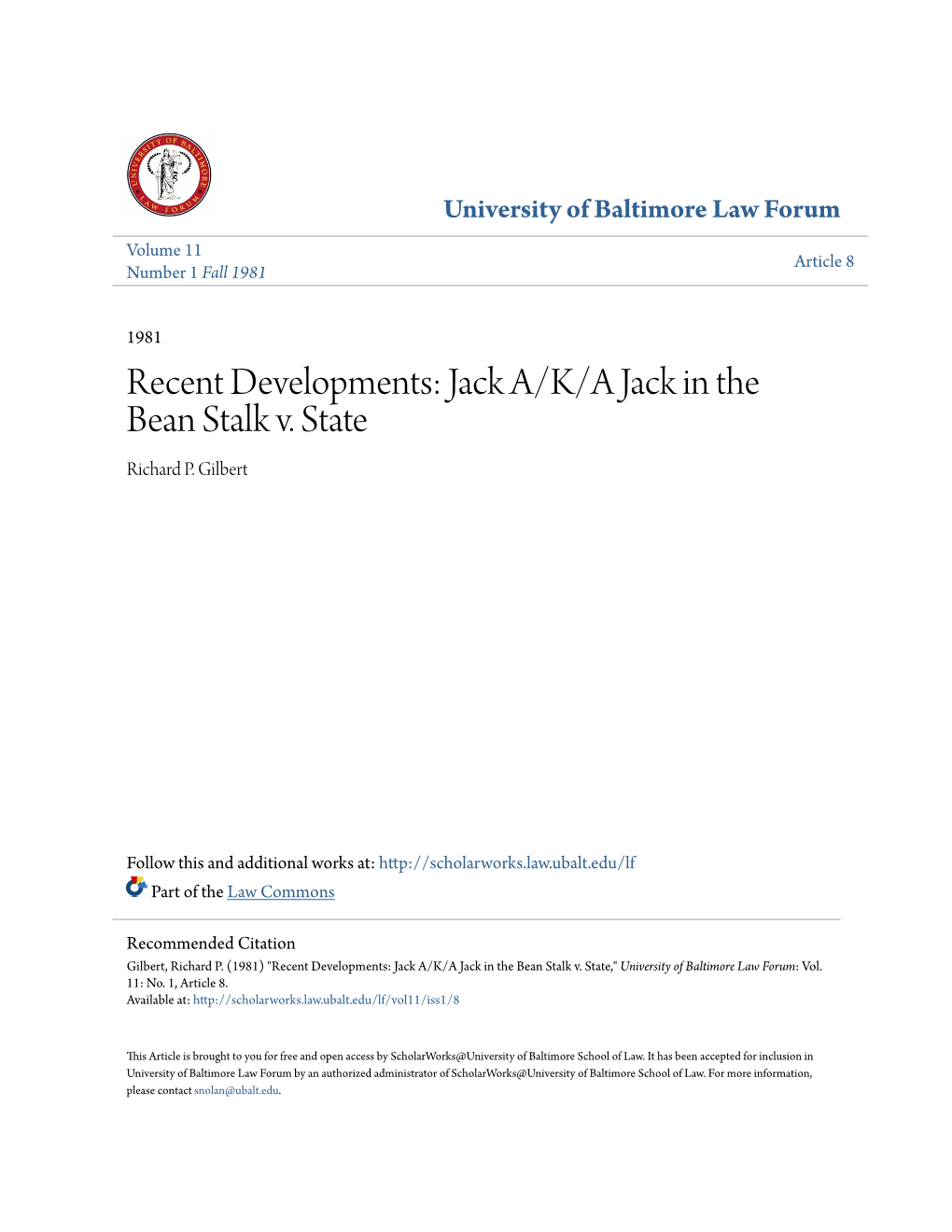 Recent Developments: Jack A/K/A Jack in the Bean Stalk V. State Richard P