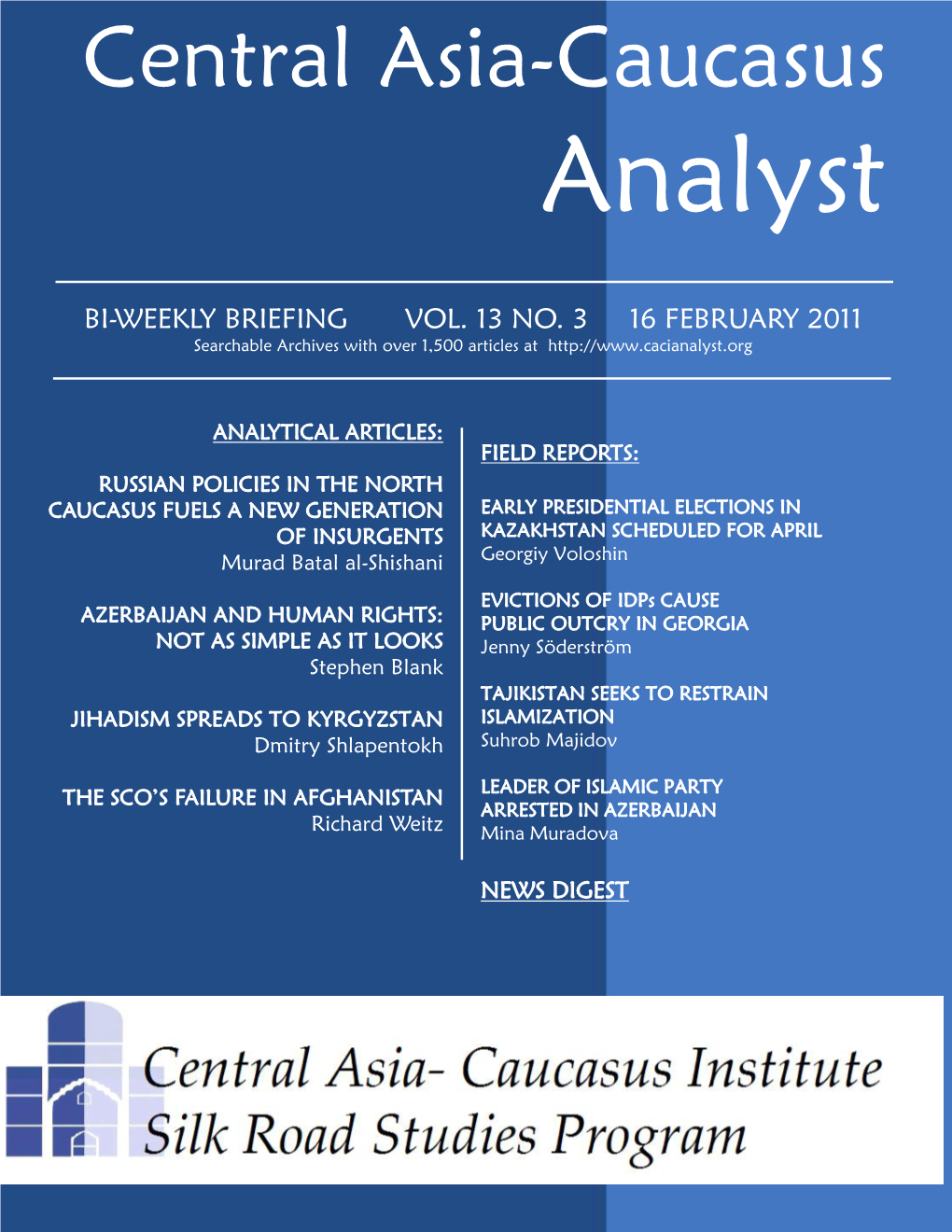 Central Asia-Caucasus Analyst Vol 13, No 3