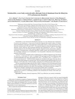 Steinhardtite, a New Body-Centered-Cubic Allotropic Form of Aluminum from the Khatyrka CV3 Carbonaceous Chondrite