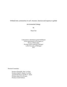 Oribatid Mite Communities in Soil: Structure, Function and Response to Global