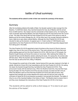 Battle of Uhud Summary