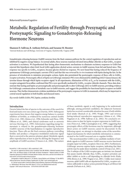 Metabolic Regulation of Fertility Through Presynaptic and Postsynaptic Signaling to Gonadotropin-Releasing Hormone Neurons