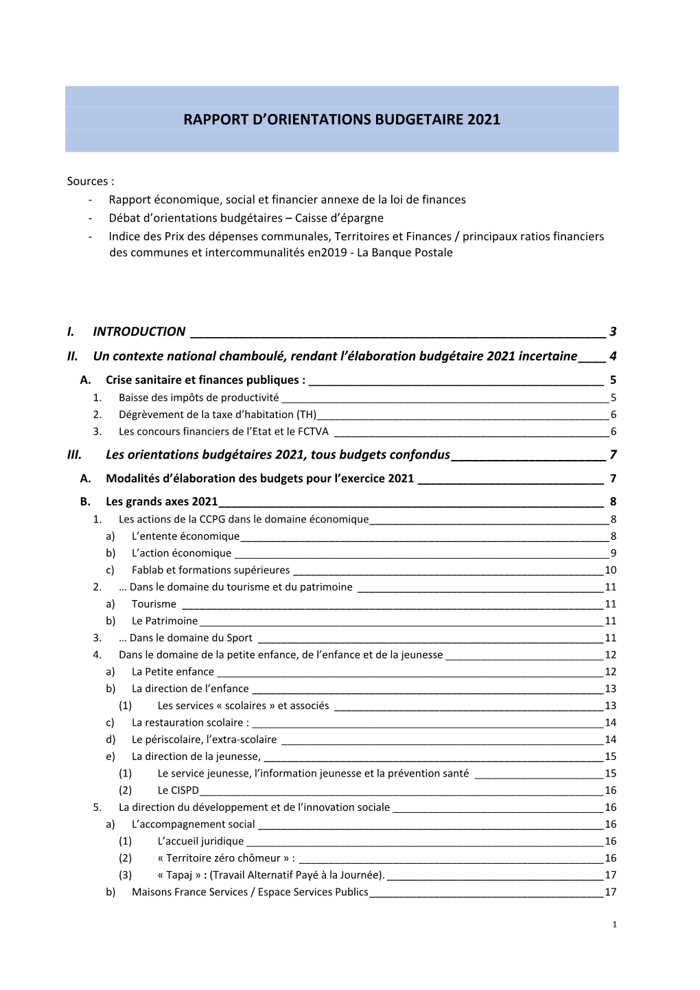 Rapport D'orientations Budgétaires 2021