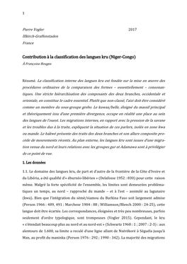 Contribution À La Classification Des Langues Kru (Niger-Congo) À Françoise Bouges