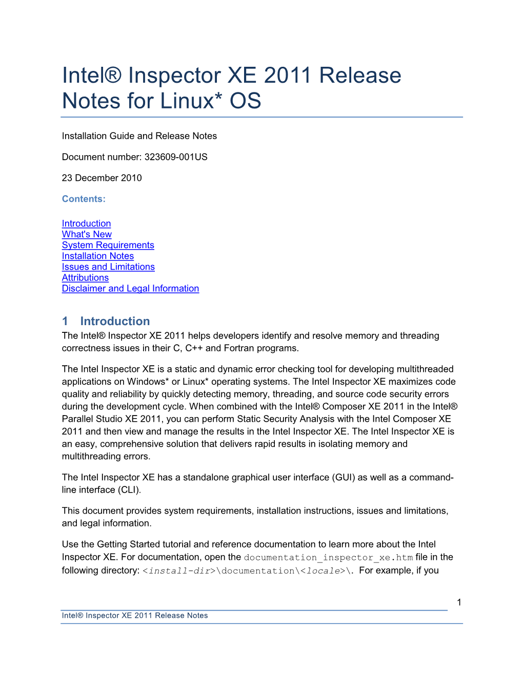 Intel® Inspector XE 2011 Release Notes for Linux* OS