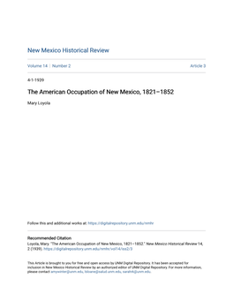 The American Occupation of New Mexico, 1821Â•Fi1852