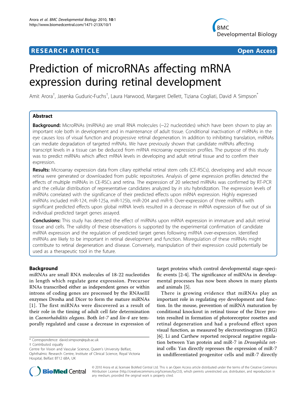 Prediction of Micrornas Affecting Mrna Expression During Retinal