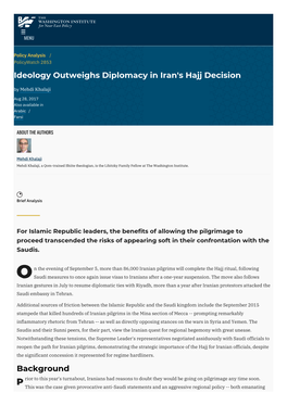 Ideology Outweighs Diplomacy in Iran's Hajj Decision | the Washington Institute