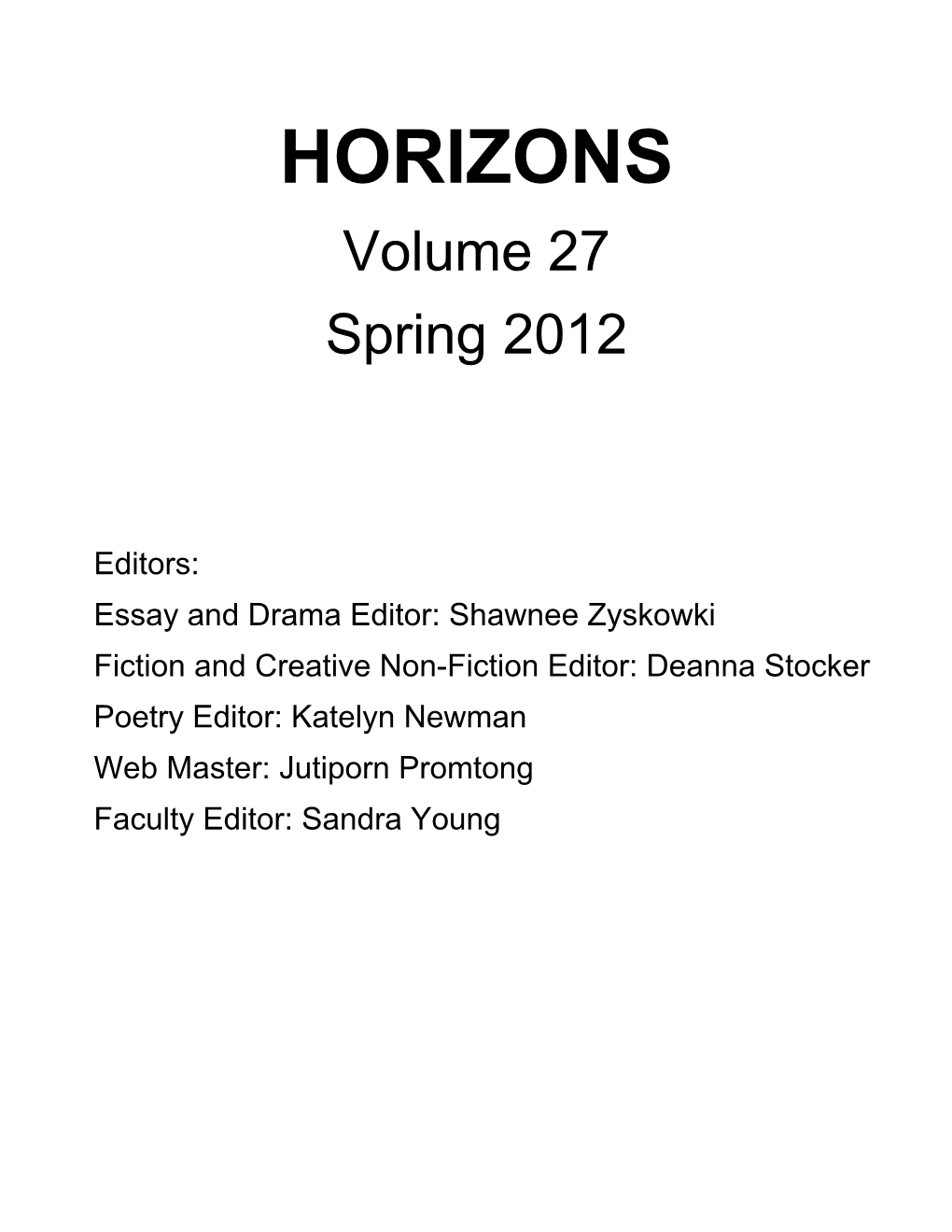 HORIZONS Volume 27 Spring 2012
