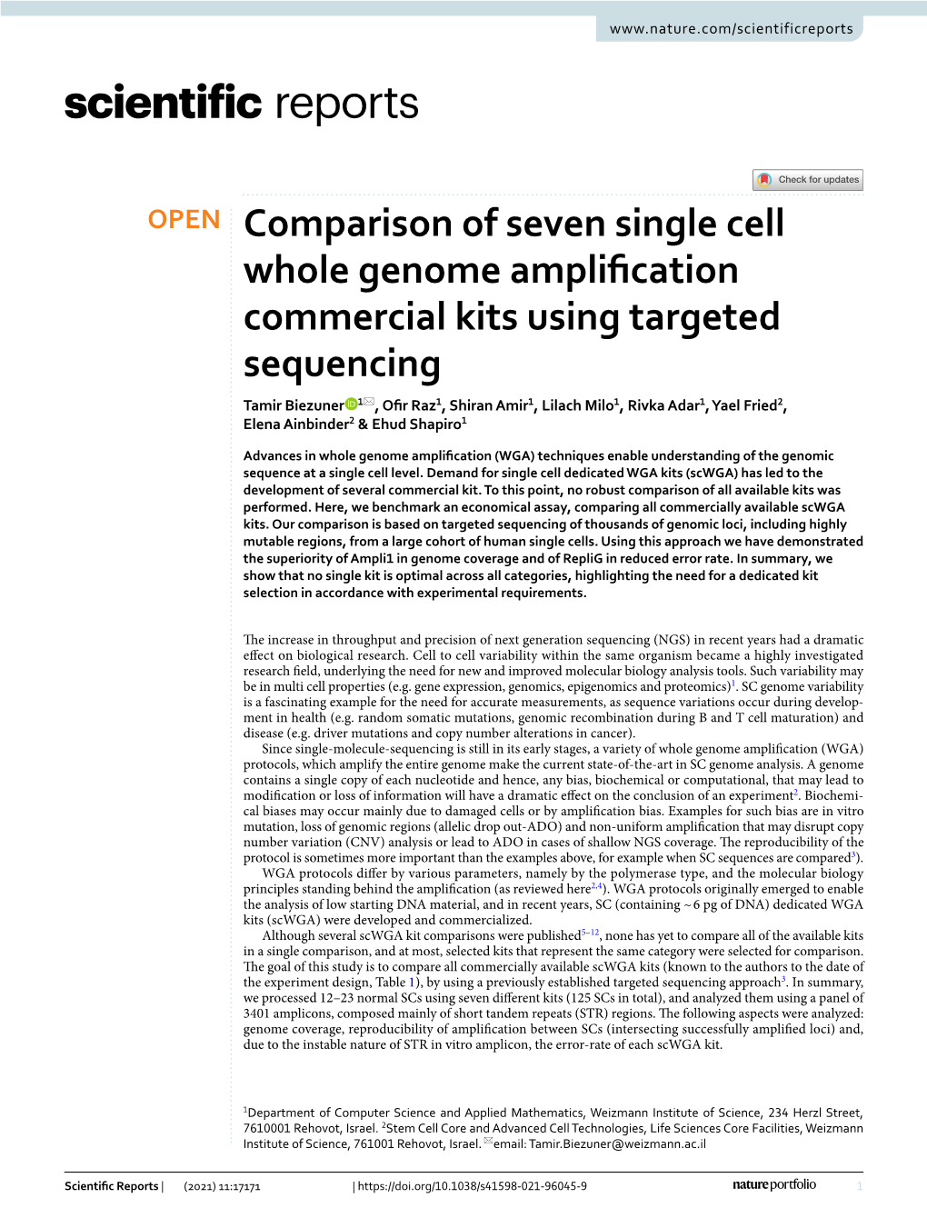 Comparison of Seven Single Cell Whole Genome Amplification