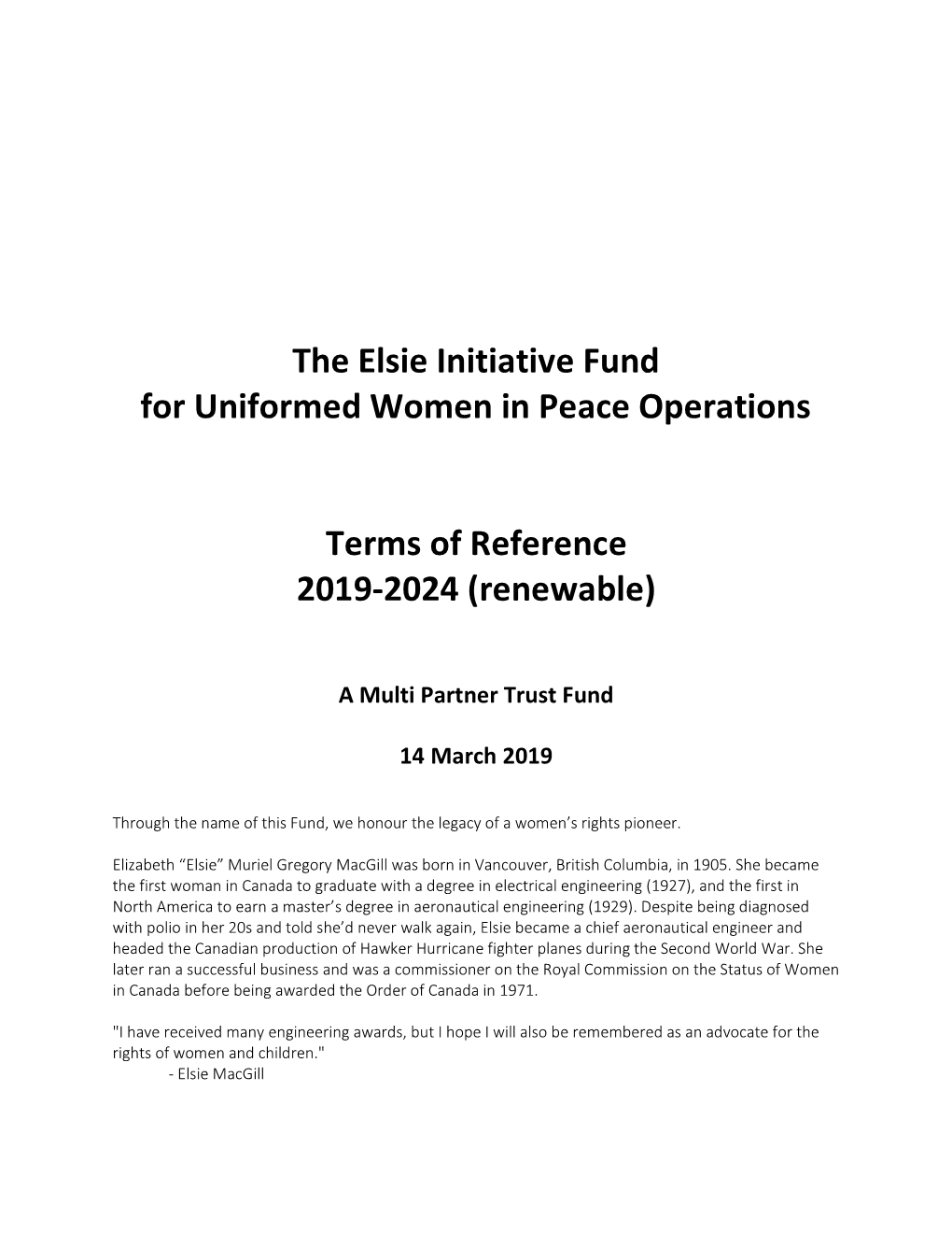 The Elsie Initiative Fund for Uniformed Women in Peace Operations