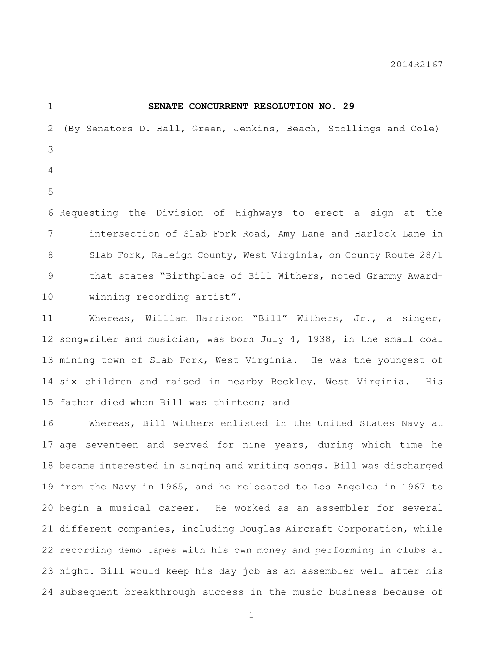 2014R2167 1 Senate Concurrent Resolution No