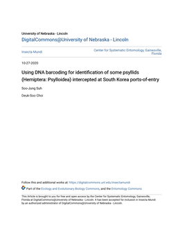 Hemiptera: Psylloidea) Intercepted at South Korea Ports-Of-Entry