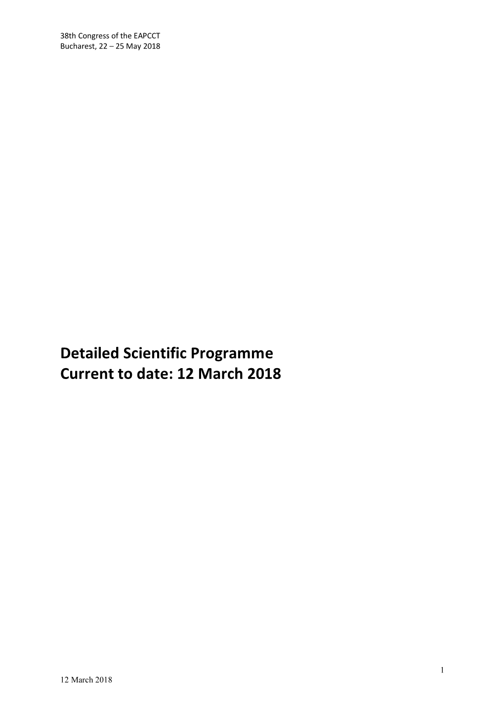 Scientific Programme EAPCCT Congress Bucharest 12 March 2018
