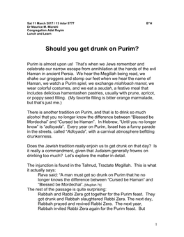 Should You Get Drunk on Purim?