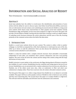 Information and Social Analysis of Reddit